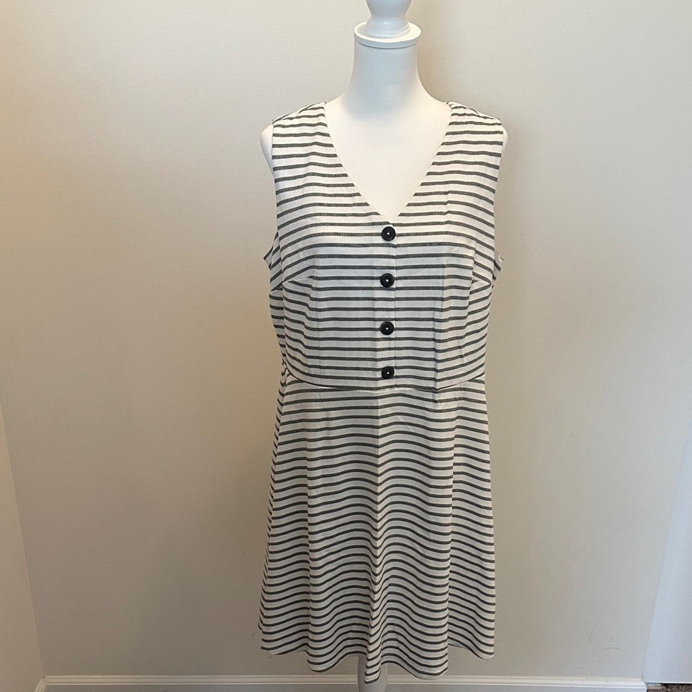 LOFT Plus Black and White Striped Dress